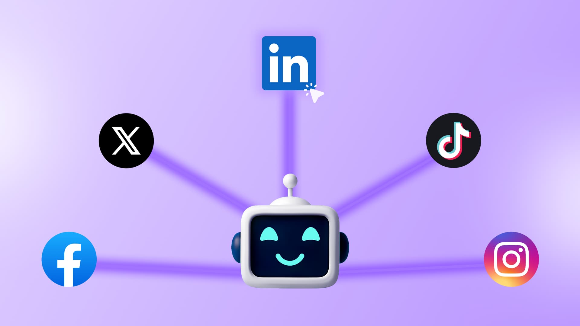 An illustration showcasing an AI robot working with social media platforms.