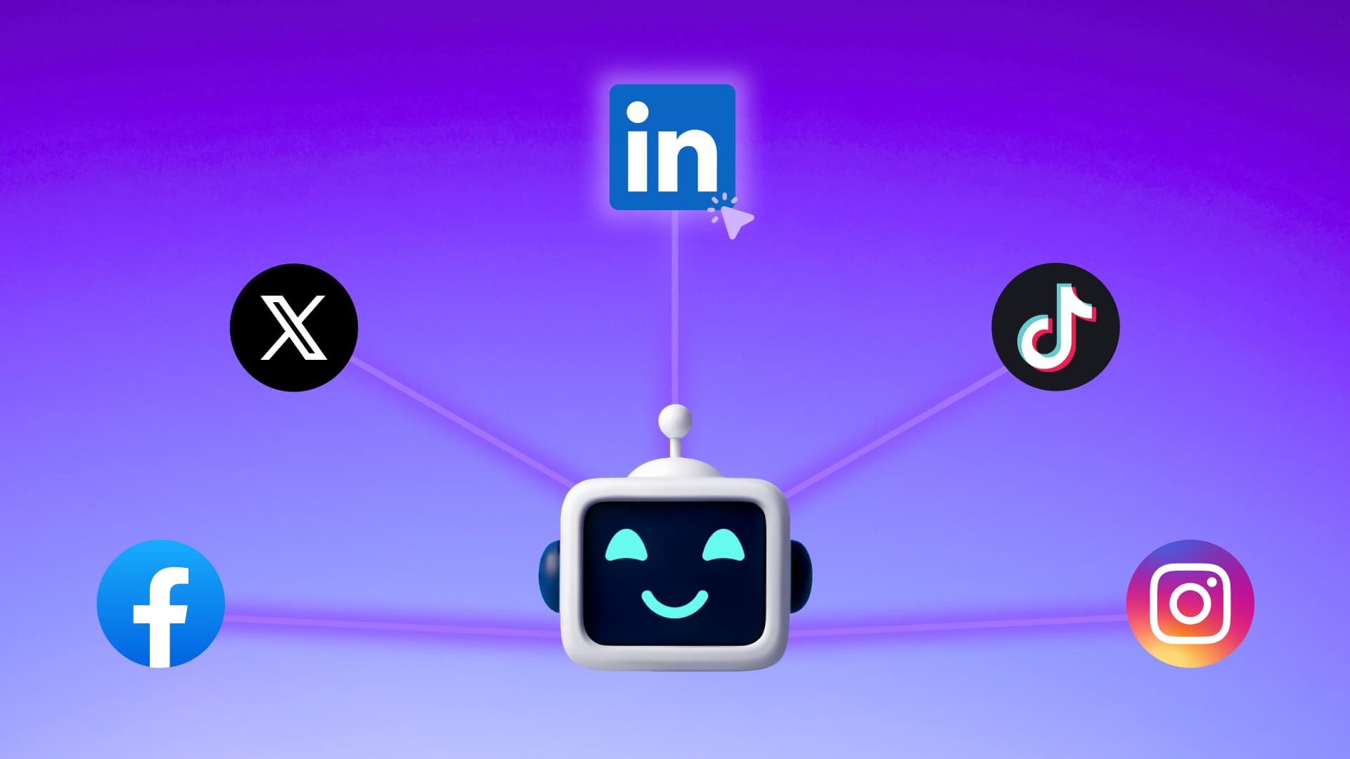 An illustration showcasing an AI robot working with social media platforms.