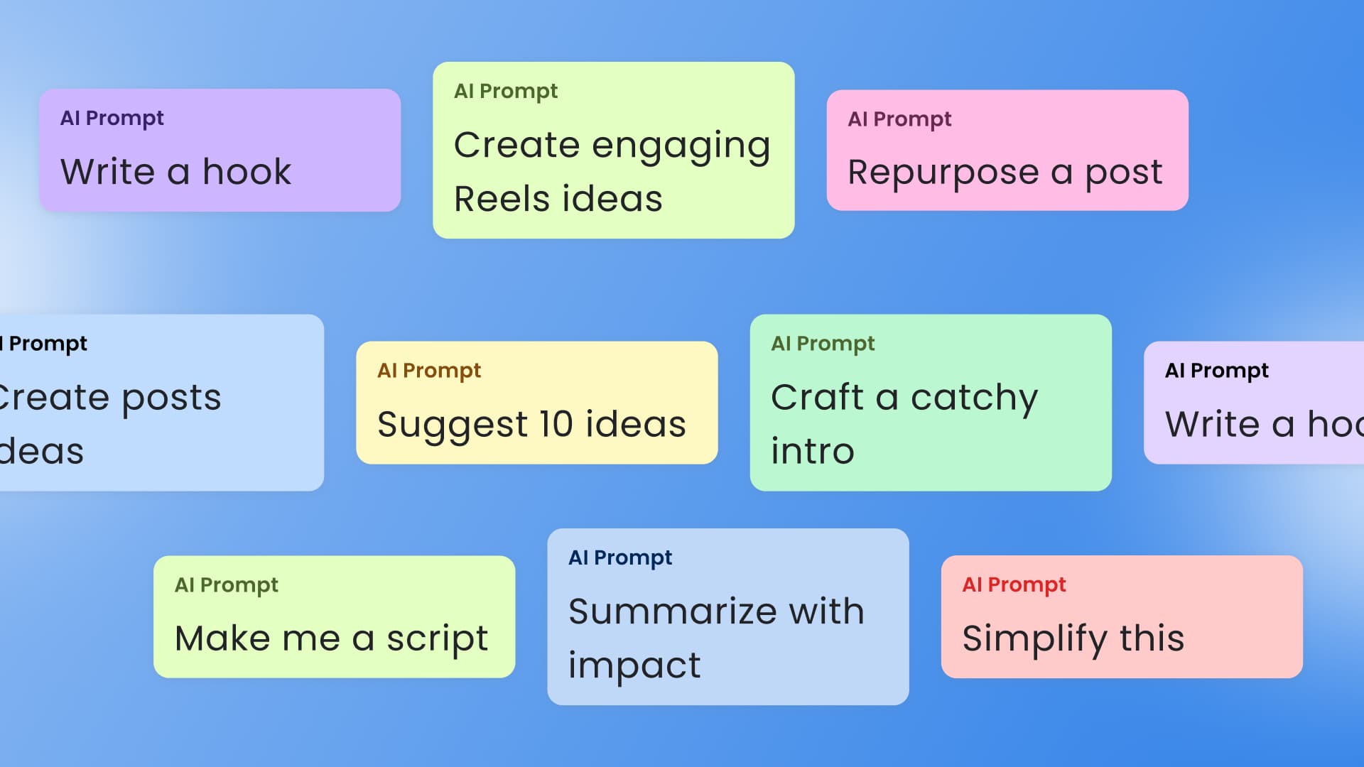 An illustration showcasing different AI social media prompts to use with AI tools.