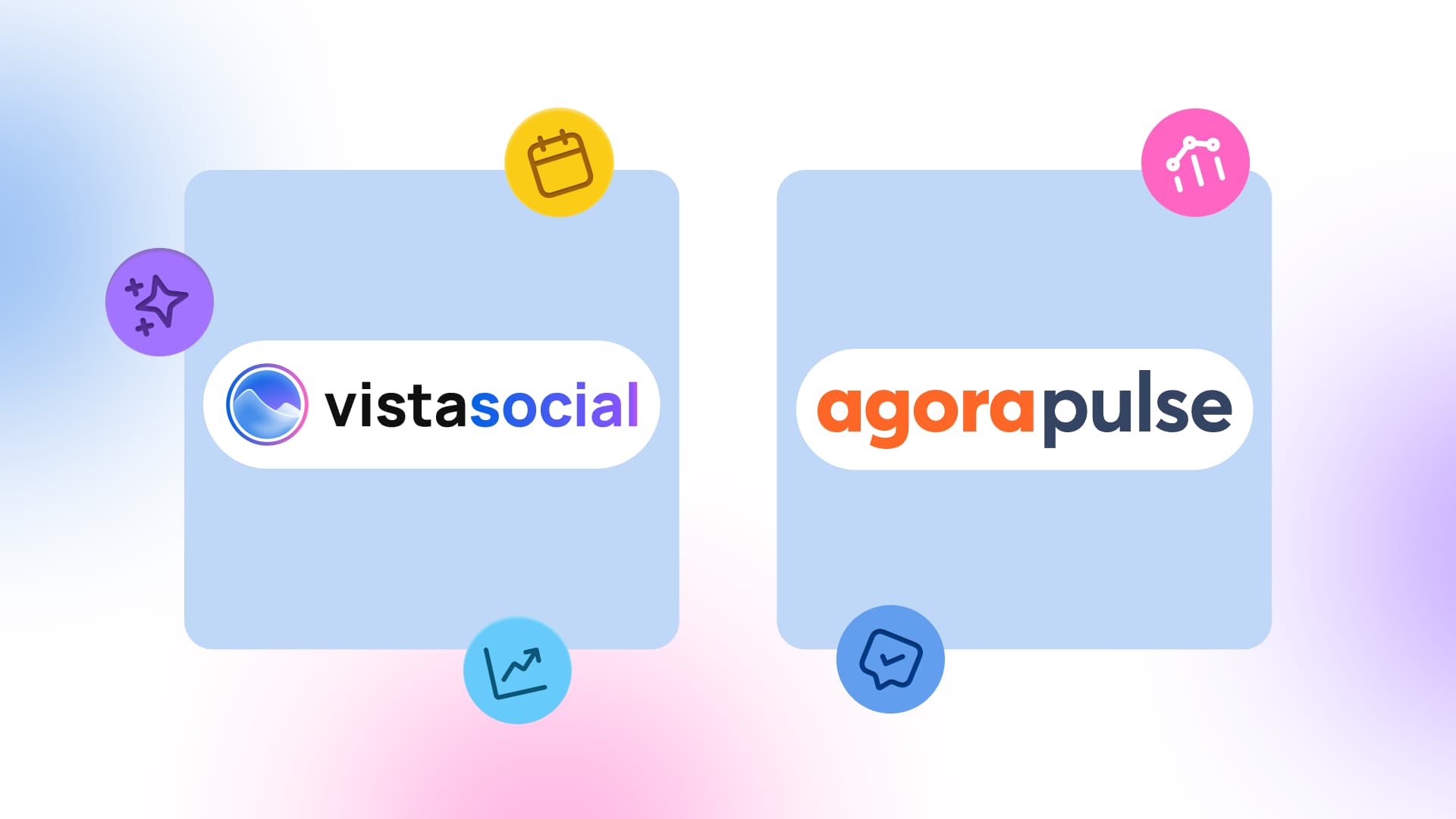 An illustration of a comparison of two social media tools: Vista Social vs. Agorapulse.