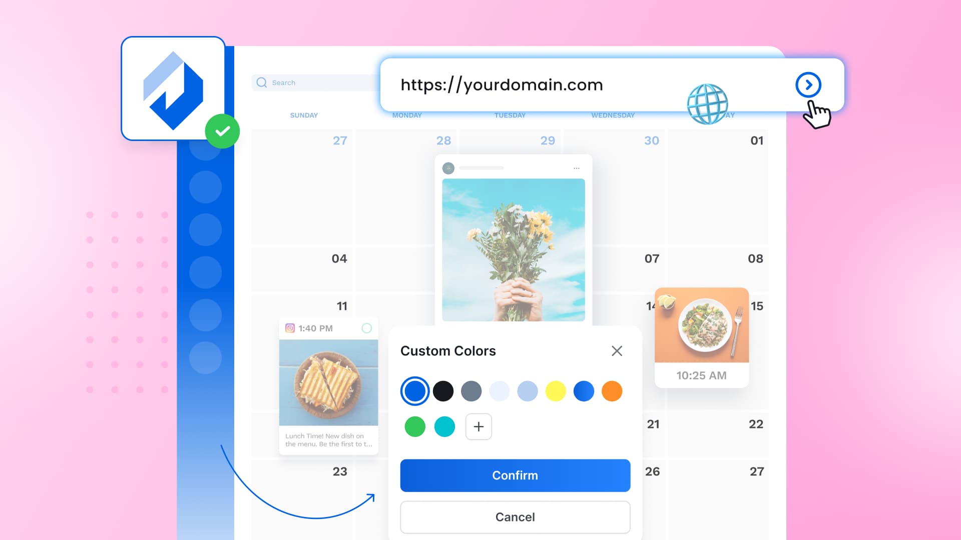 An illustration of a software getting white labeled to match an agency's branding.