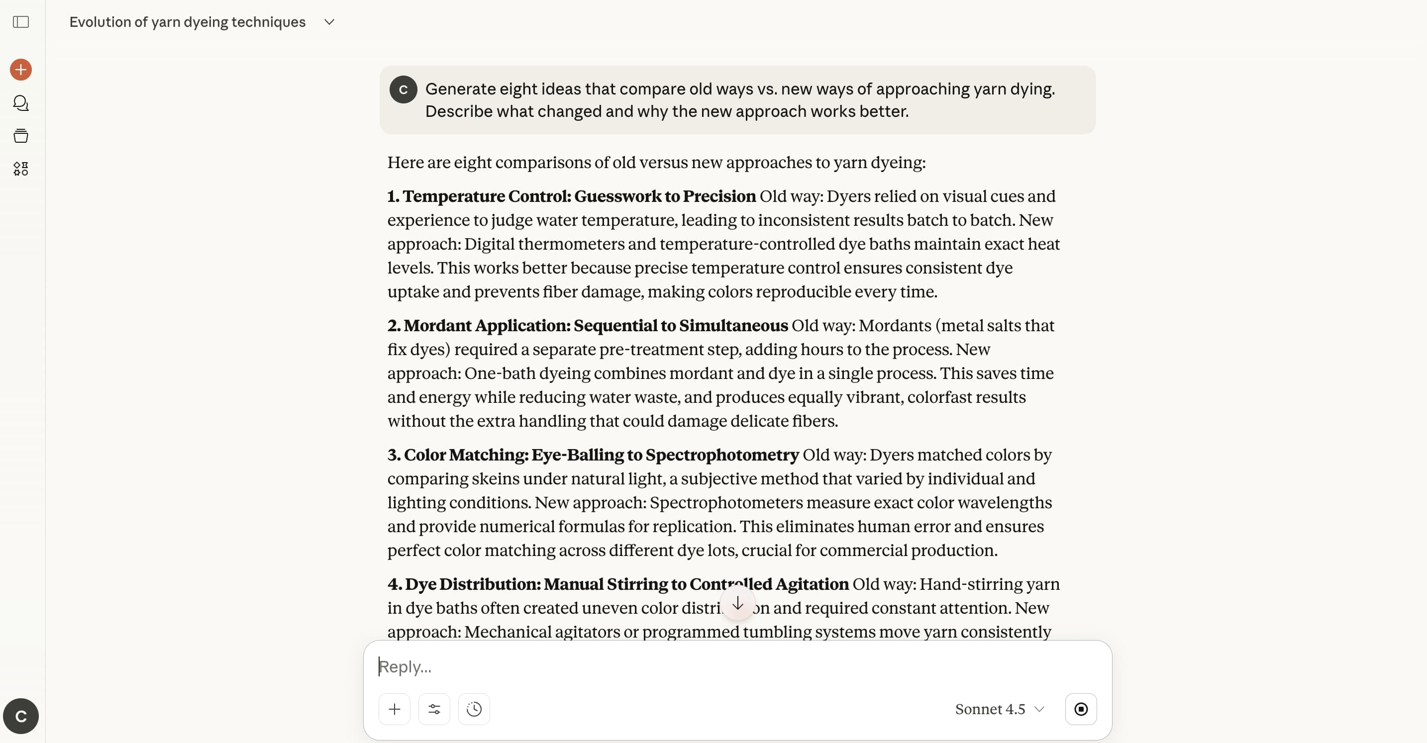 A screenshot of a prompts asking for old ways versus new ways content ideas from Claude.