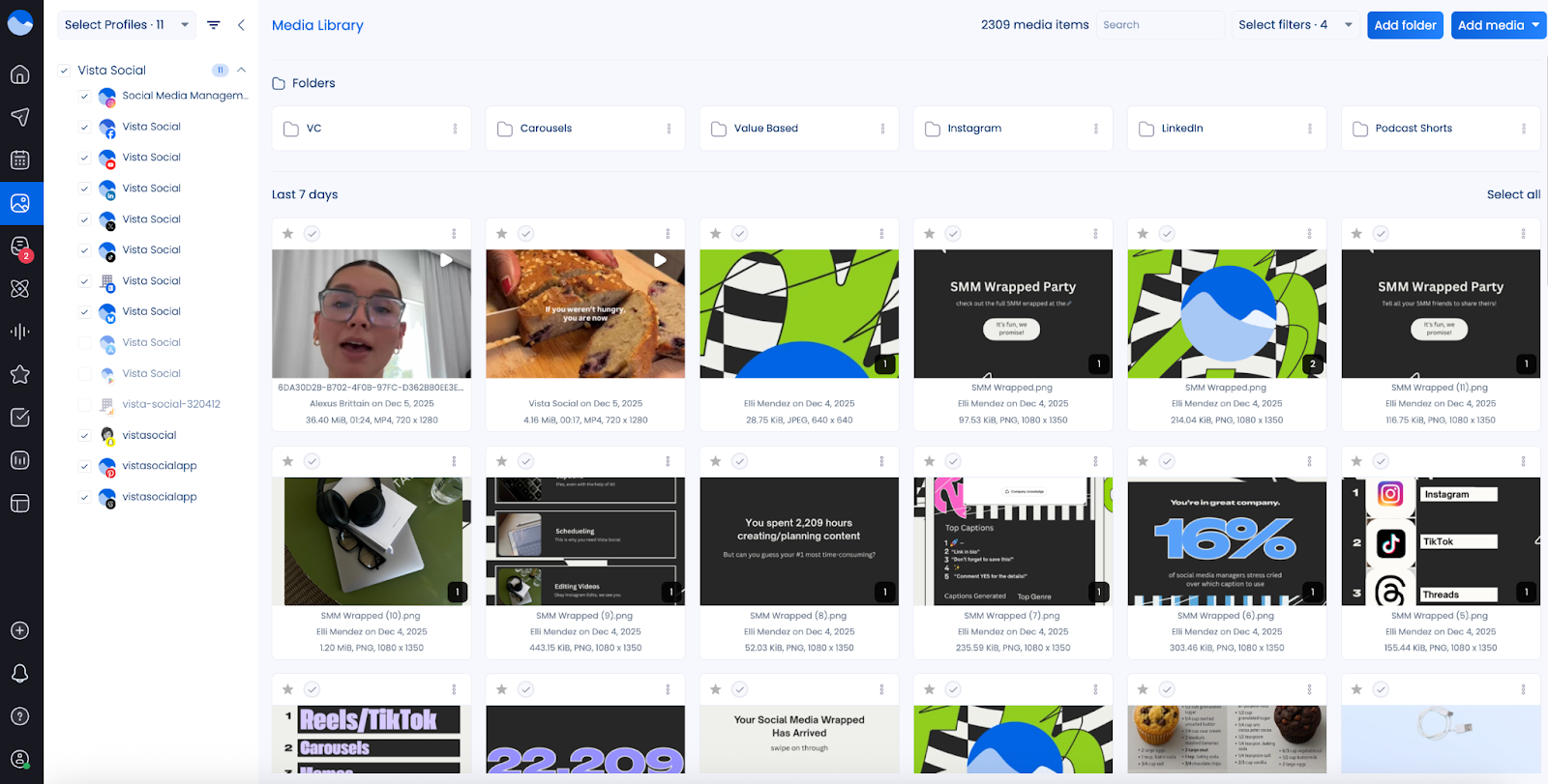 A screenshot of the media library inside Vista Social.