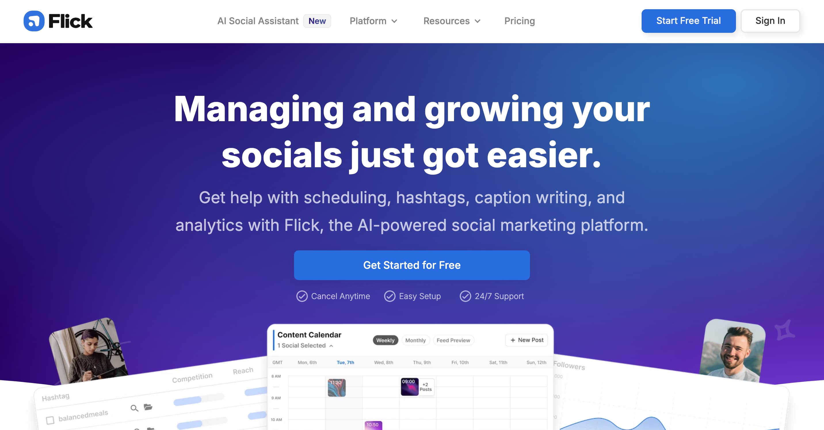 A screenshot of social media AI tool Flick's website.