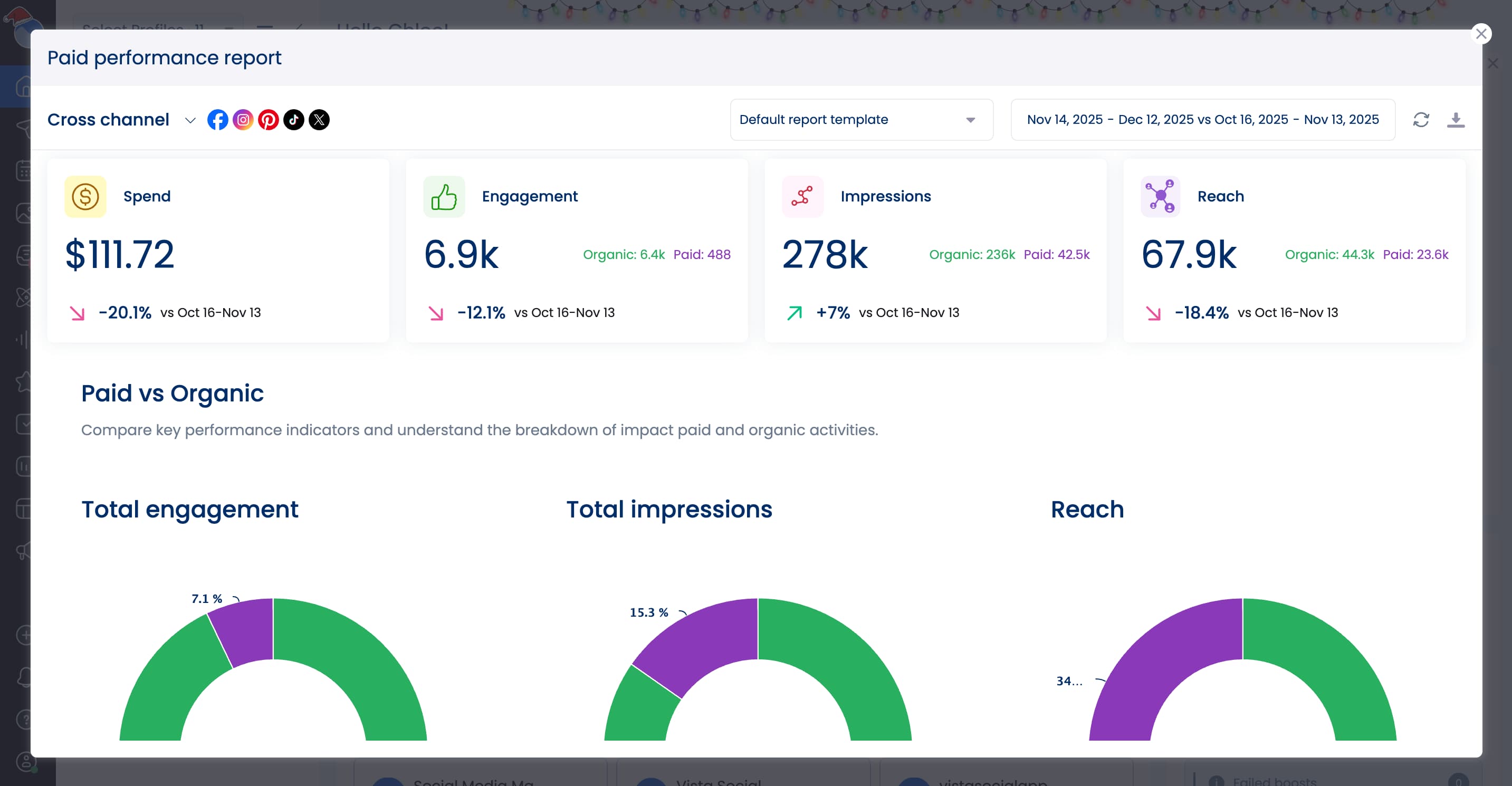 A screenshot of a paid performance report inside Vista Social.