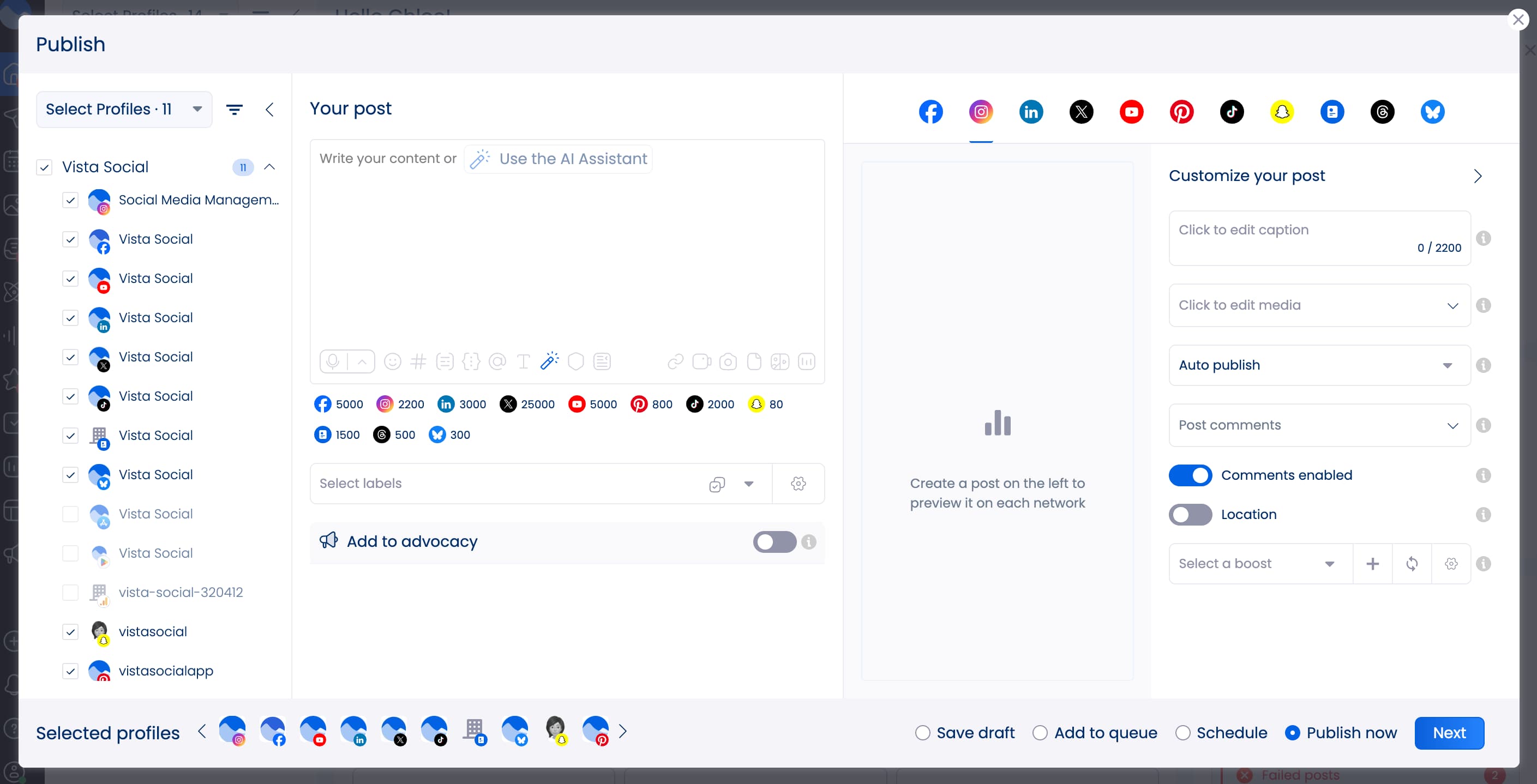 Vista Social's content creation interface.