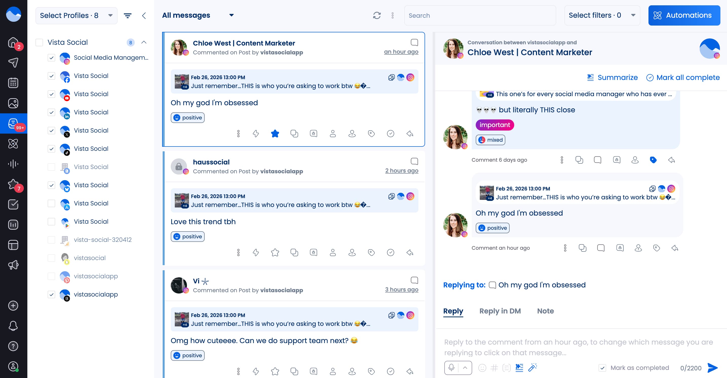Vista Social's unified social inbox.