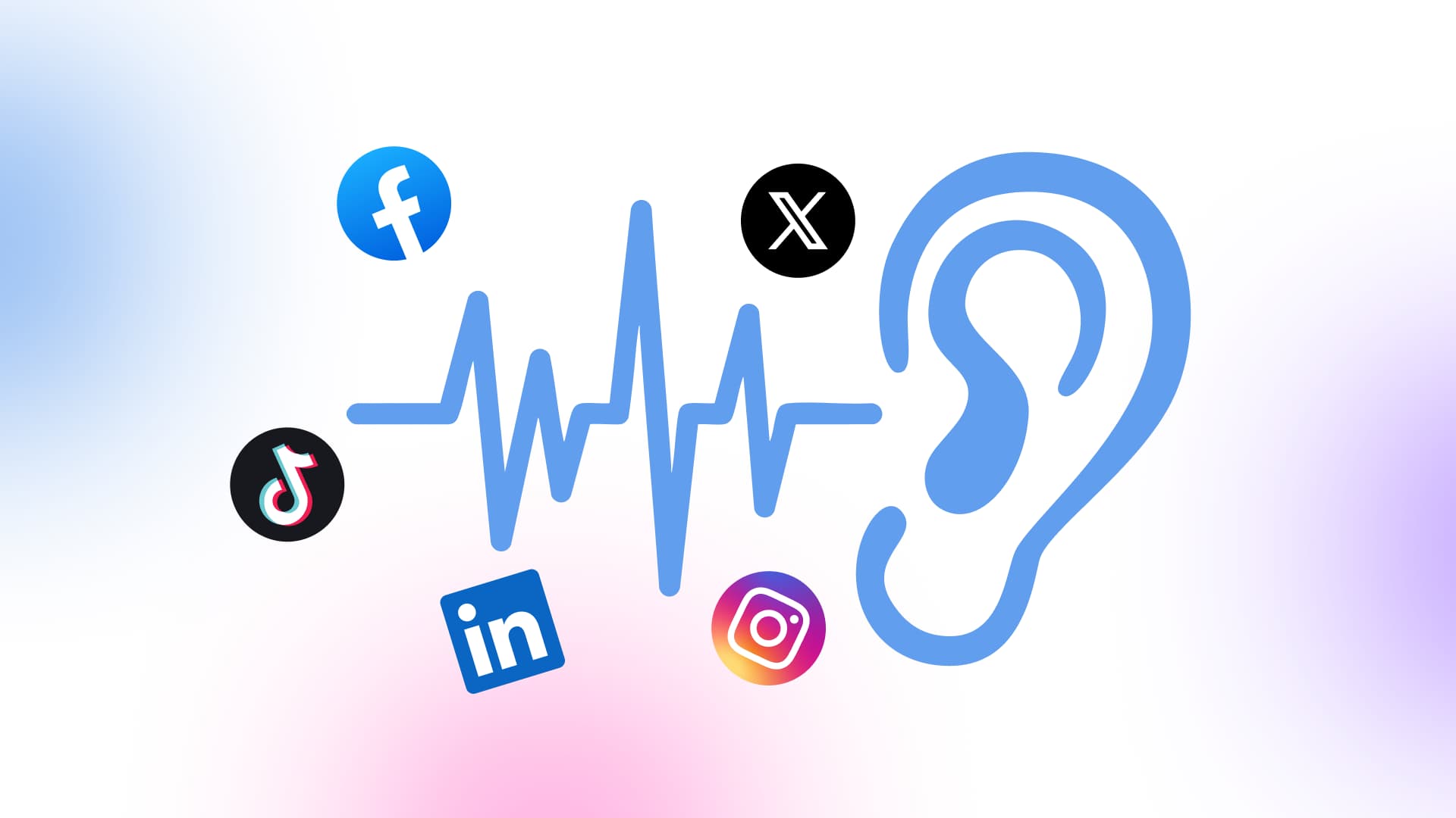 An illustration of an ear listening to conversations on social media.