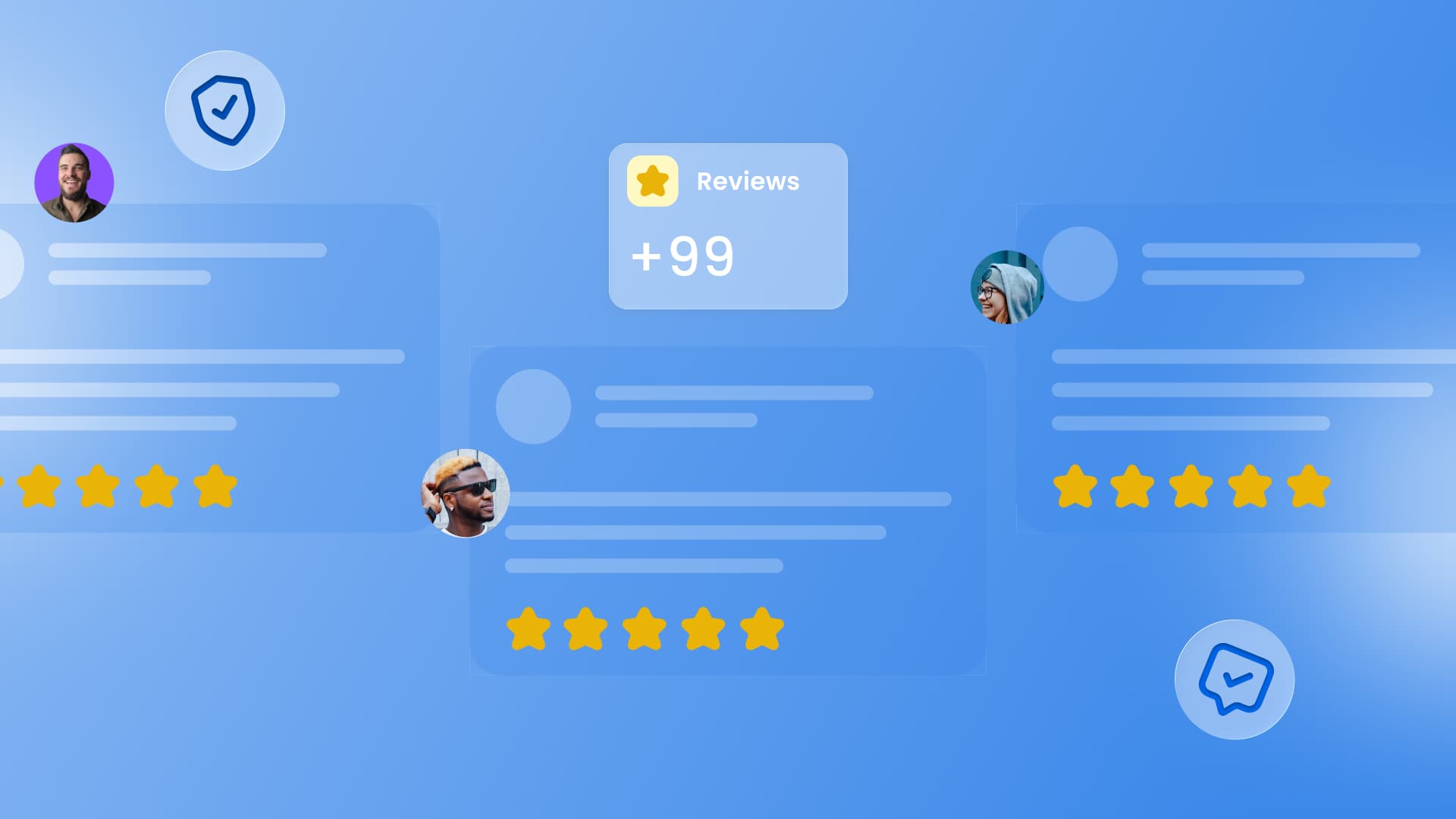An illustration showcasing different examples of social proof like reviews and ratings.
