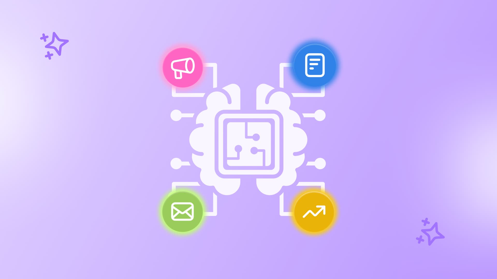 An illustration showcasing different elements of AI marketing.