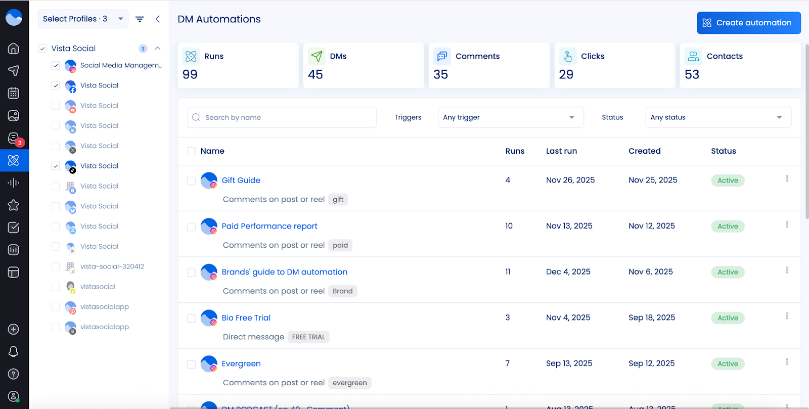 DM automations in Vista Social.