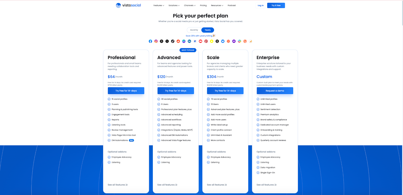 Vista Social's pricing page.