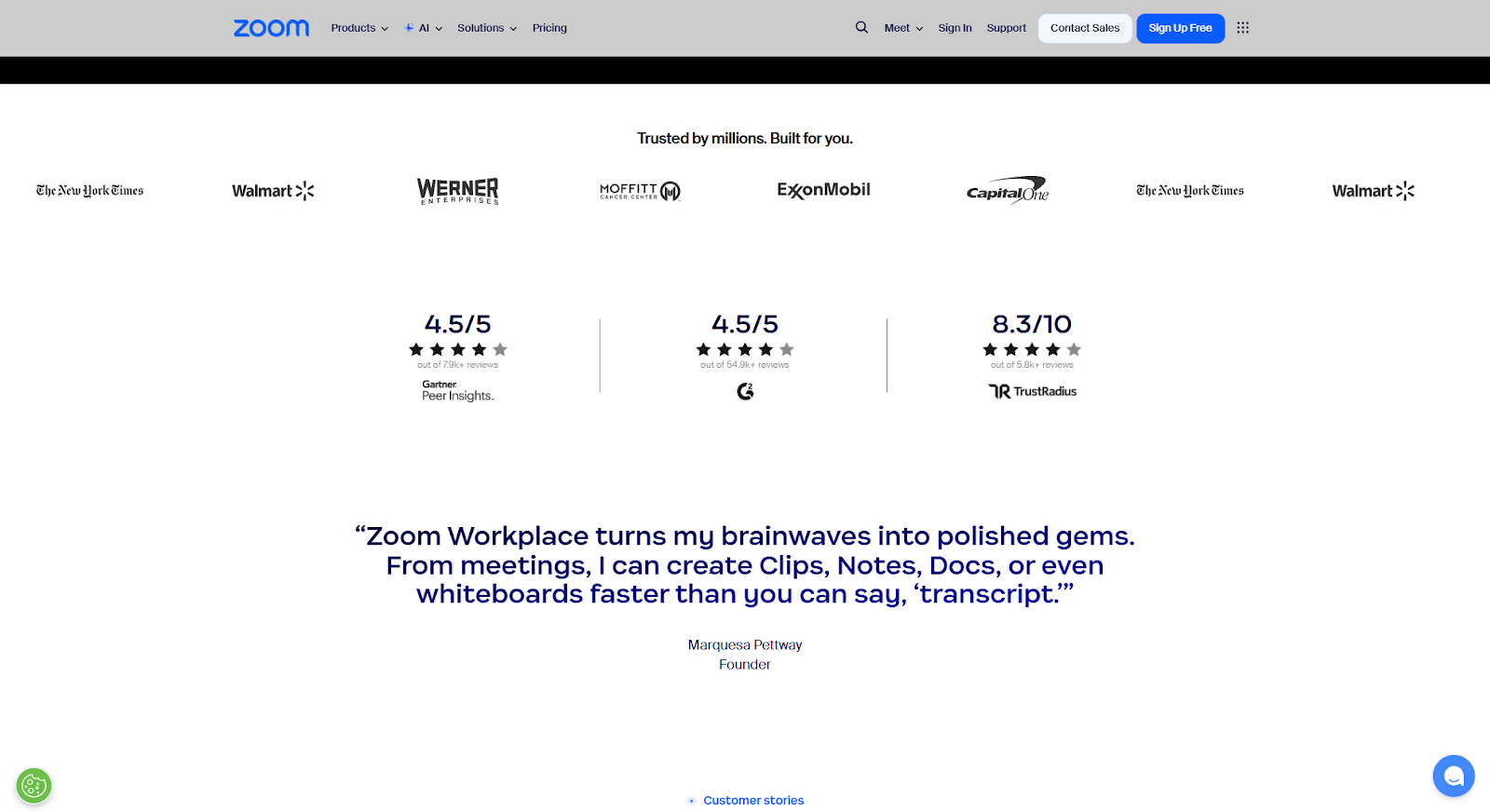A screenshot of a list of notable logos on Zoom's website.