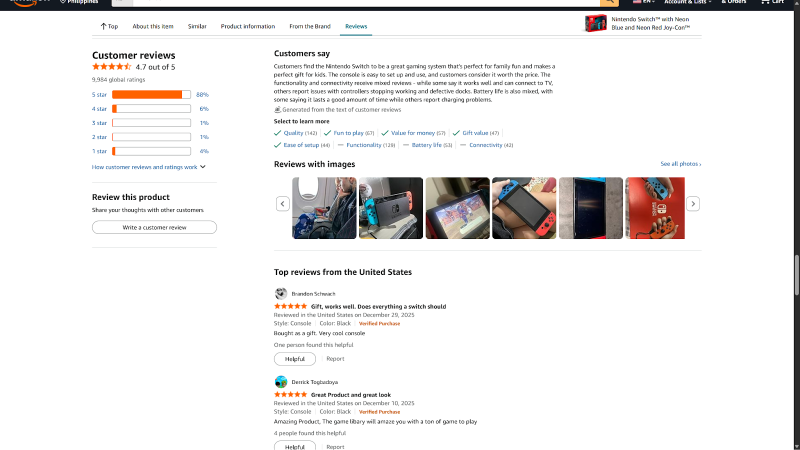 A screenshot of customer reviews on an Amazon product.
