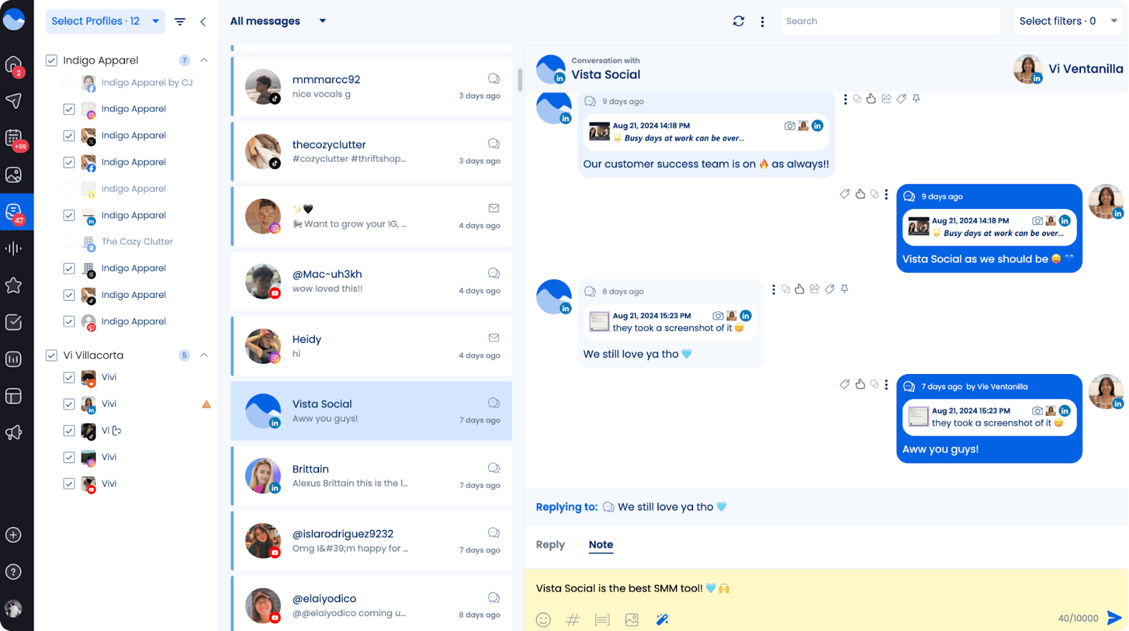 The social inbox in Vista Social.