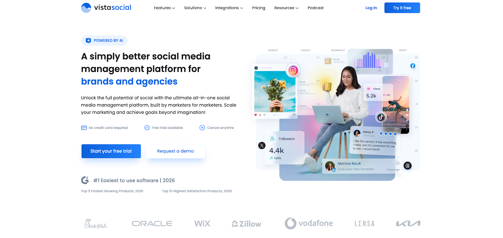 A screenshot of Vista Social's website.