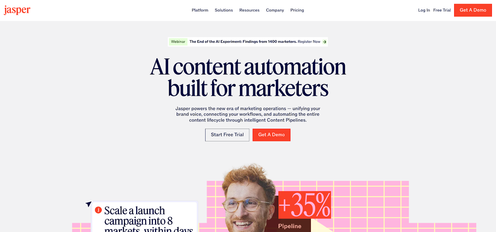 A screenshot of Jasper AI's website.