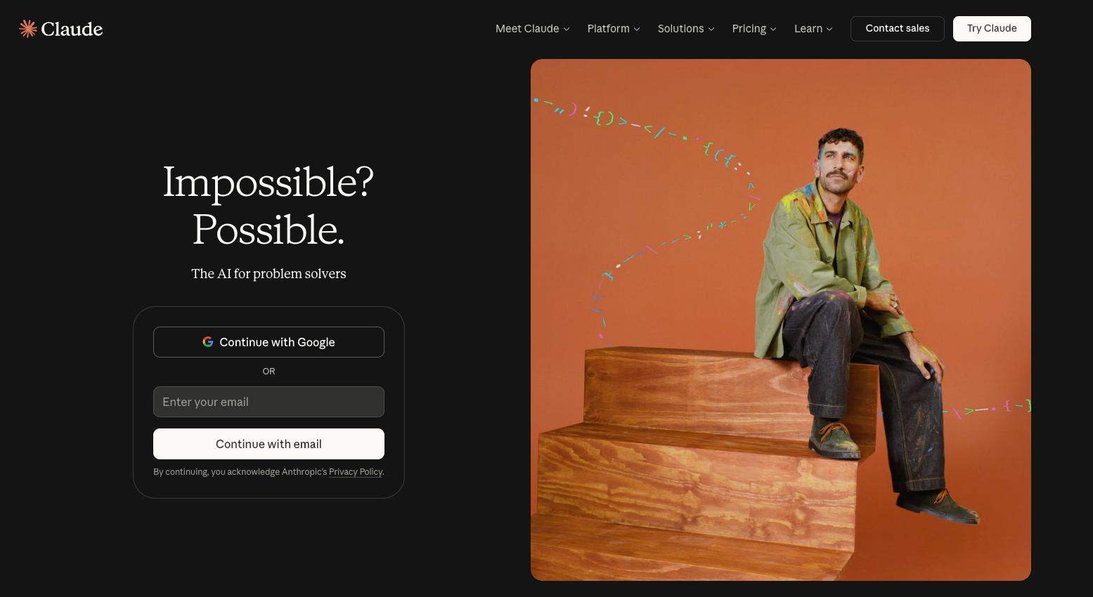 A screenshot of the Claude website.