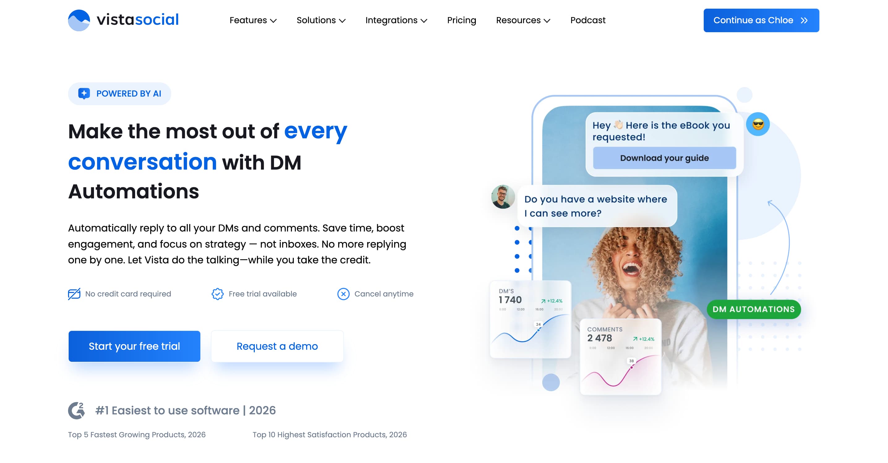 Social media automation tool Vista Social's website.