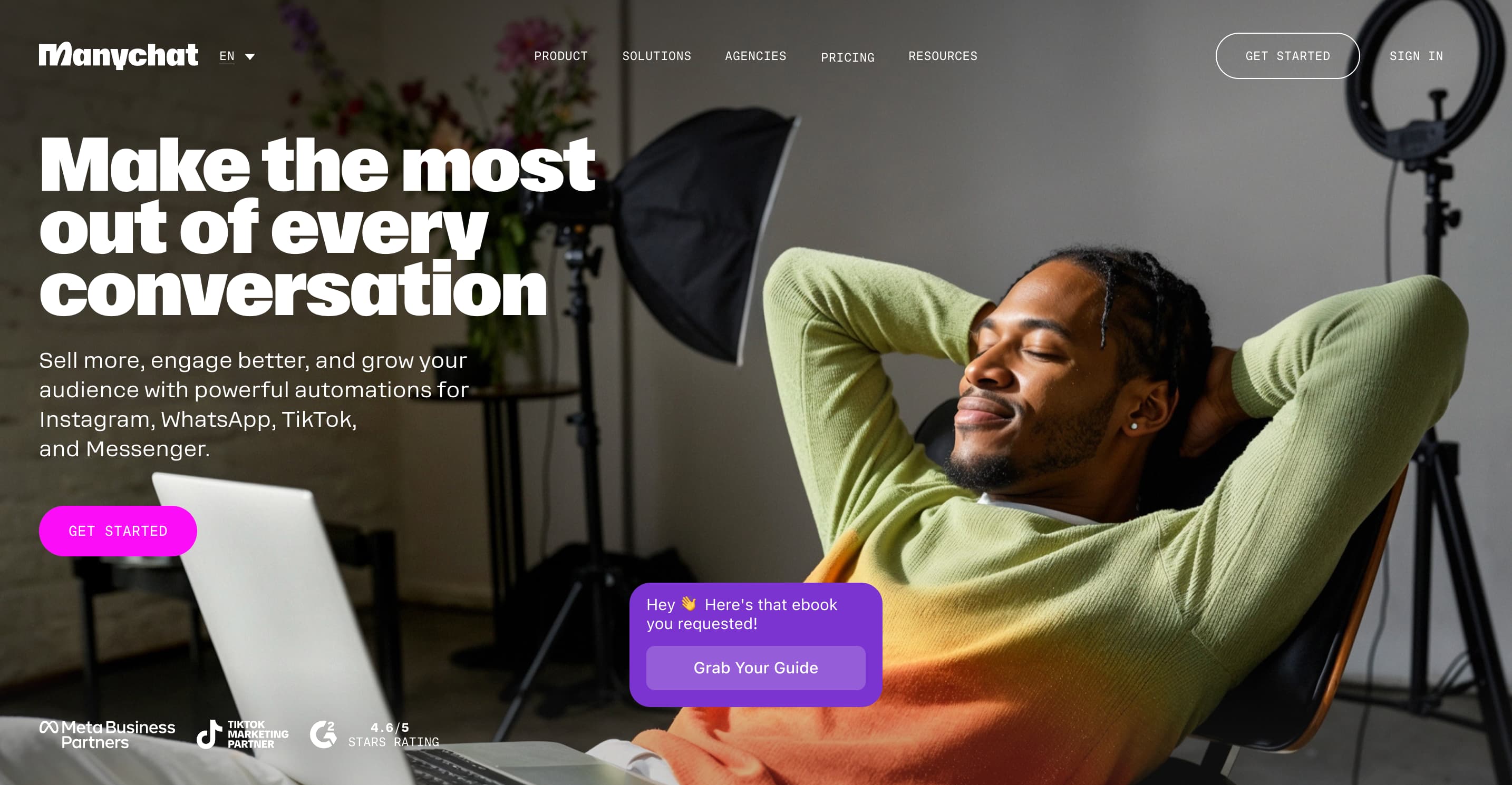 Social media automation tool Manychat's website.