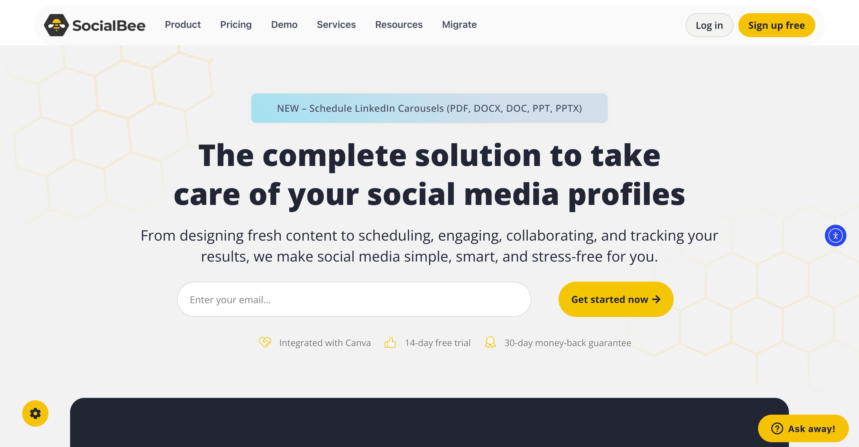 Social media automation tool SocialBee's website.