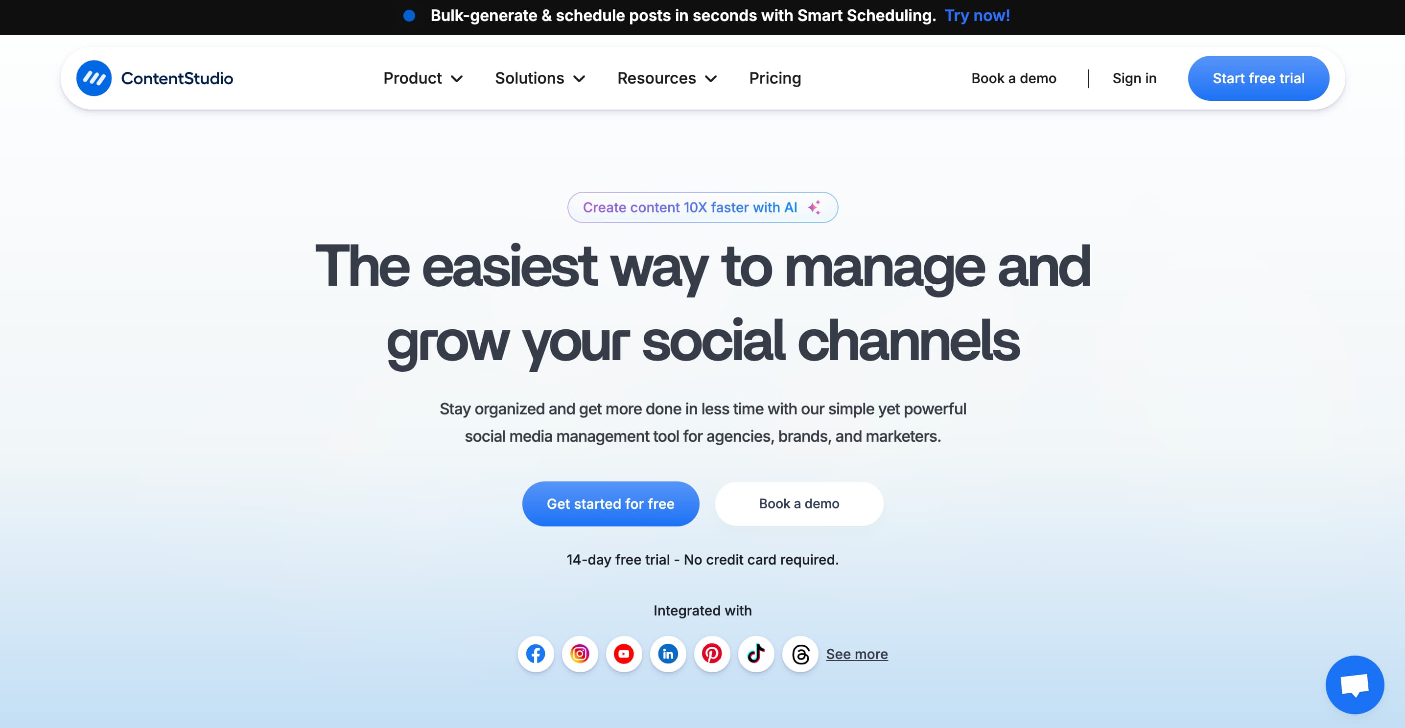 Social media automation tool ContentStudio's website.