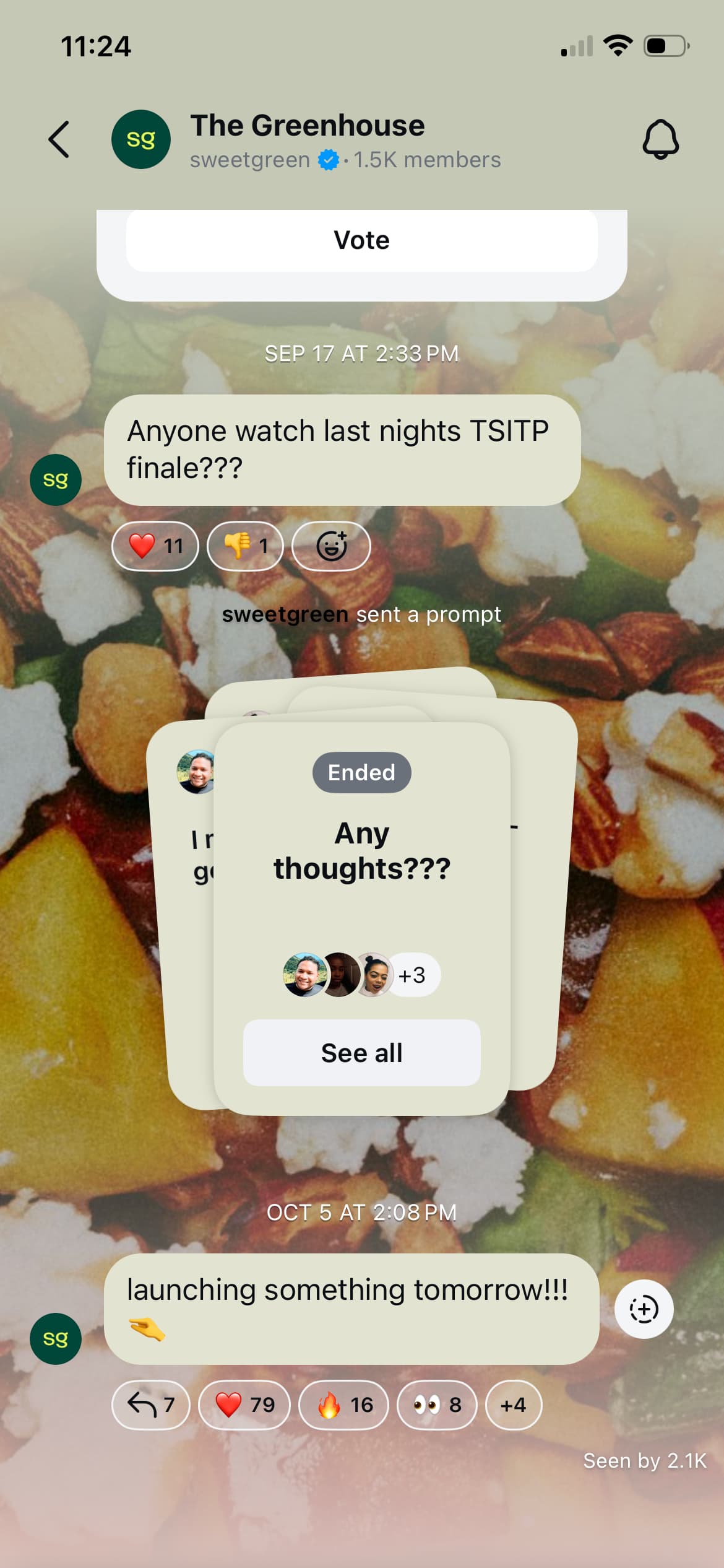 A screenshot of an Instagram broadcast community.