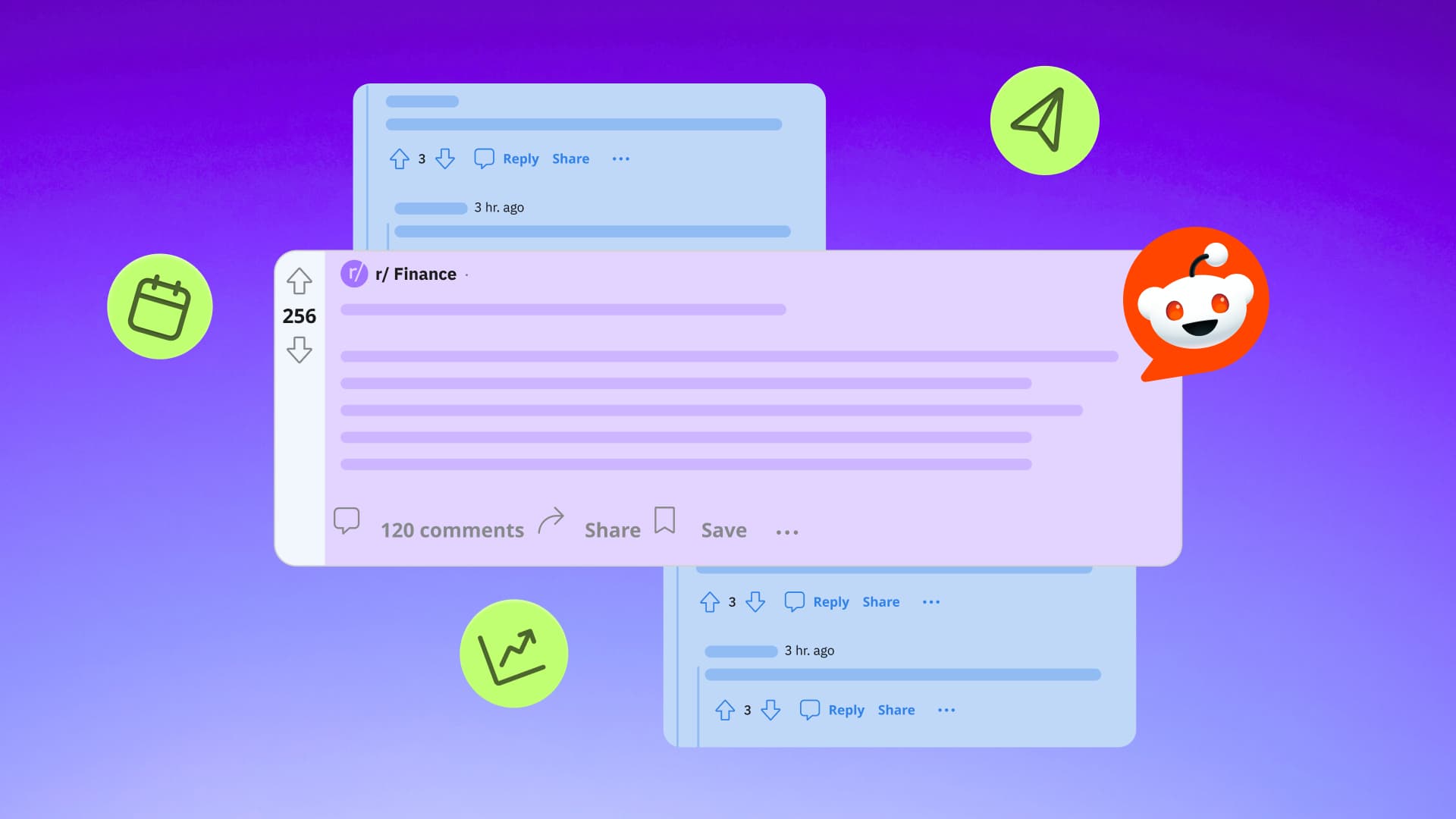 An illustration showing use cases for Reddit marketing tools.