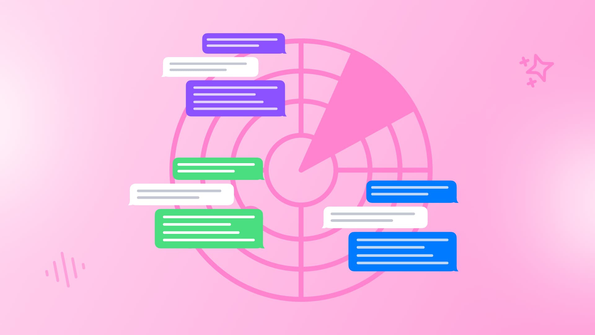 An illustration highlighting a social listening radar picking up on different conversations.