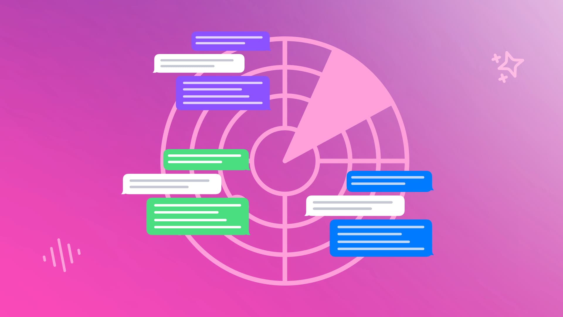 An illustration highlighting a social listening radar picking up on different conversations.