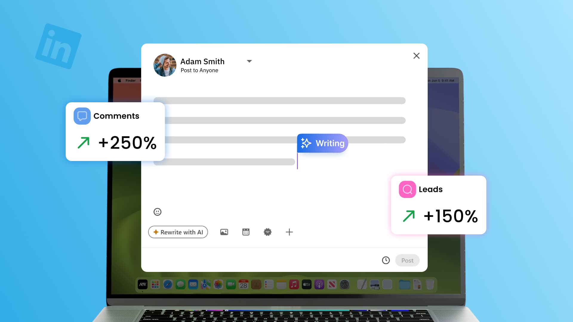 An illustration of a LinkedI post with AI helping to maximize its performance.