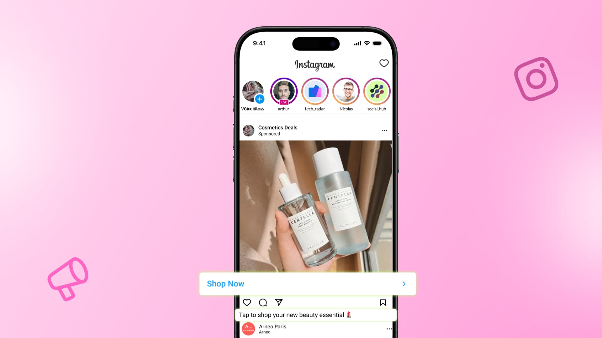 An illustration showcasing an Instagram ad on the mobile Instagram app.