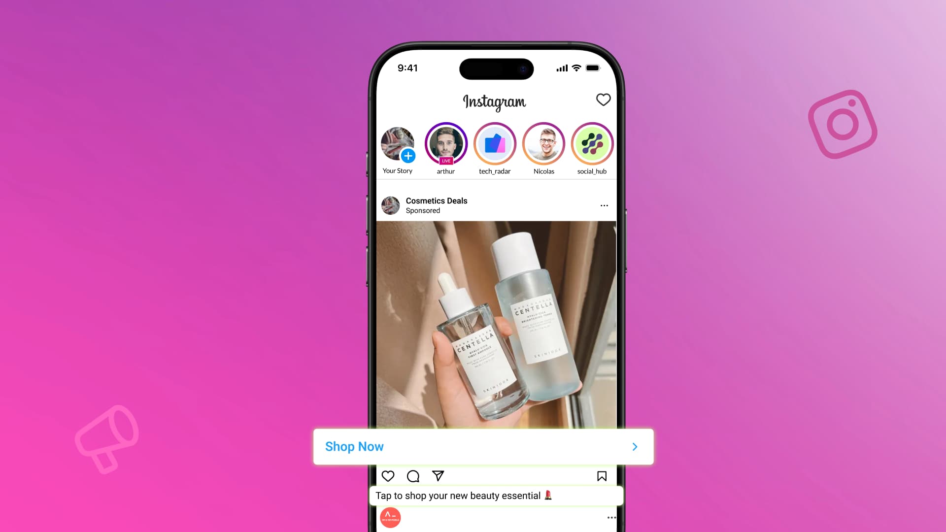 An illustration showcasing an Instagram ad on the mobile Instagram app.