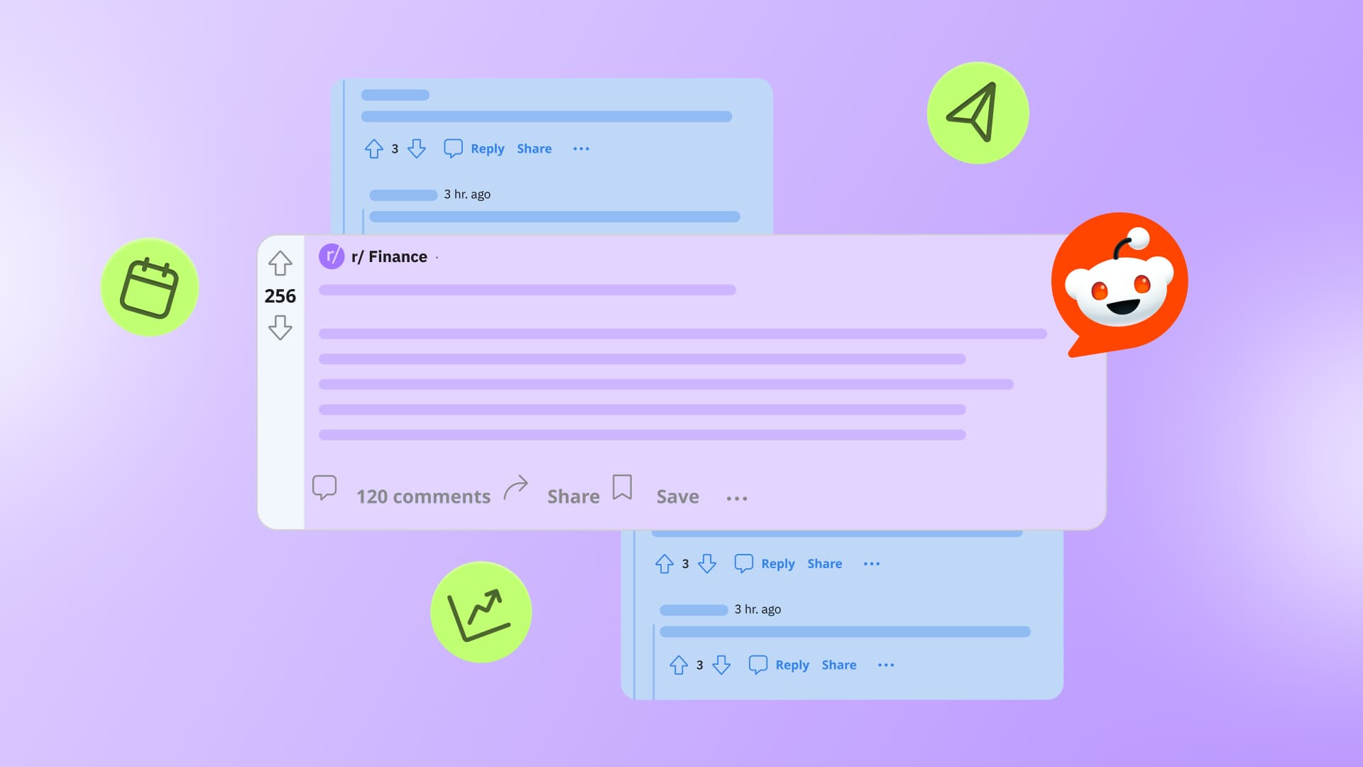 An illustration showing use cases for Reddit marketing tools.