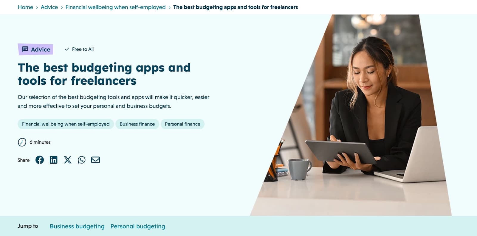 A screenshot of a blog post rounding up budgeting apps for freelancers.