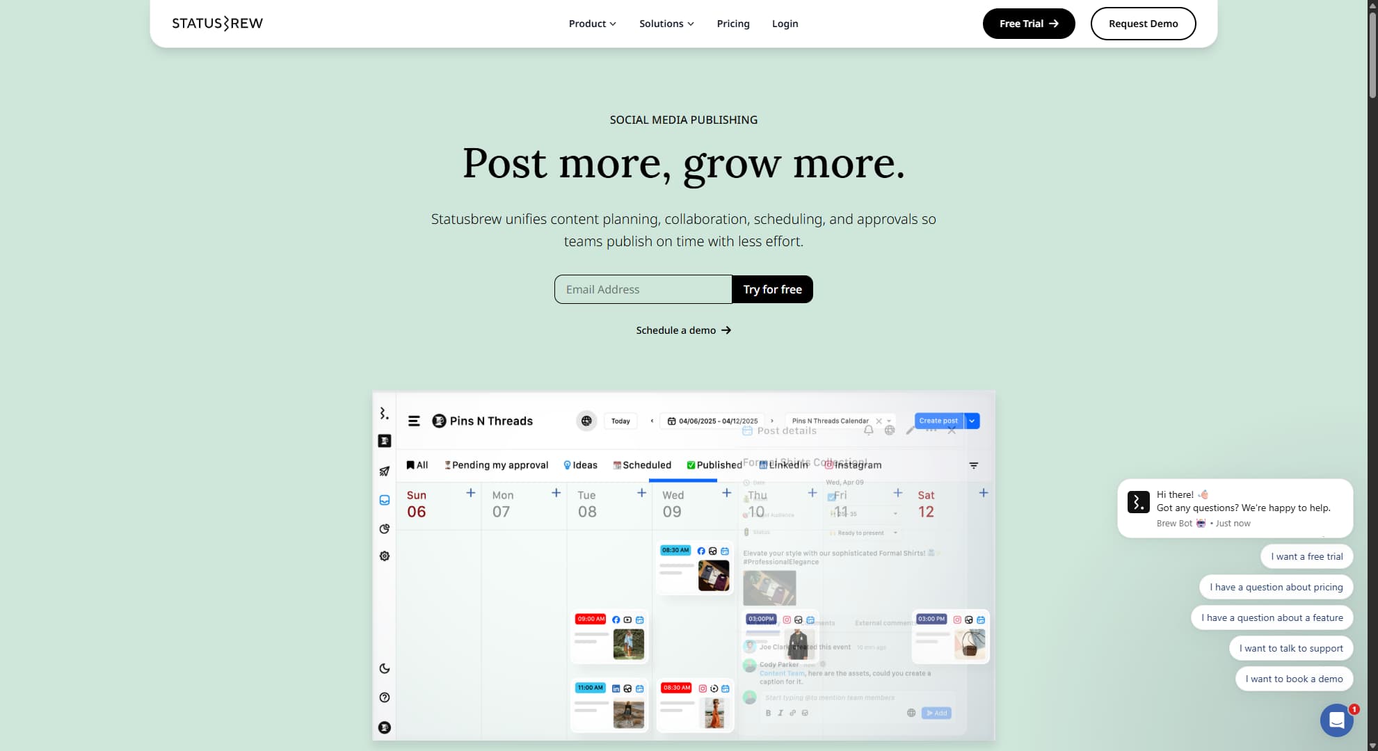 Hootsuite alternative Statusbrew's website.