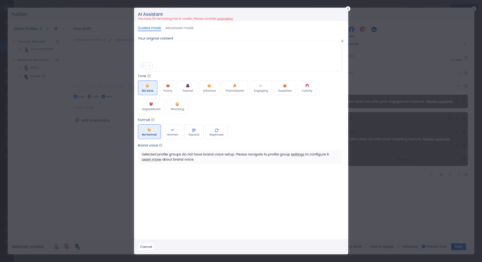 The AI assistant in Vista Social.