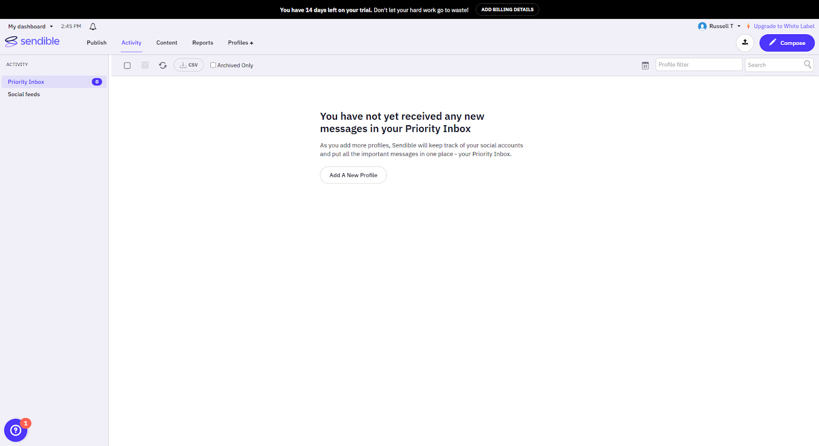 The social inbox in Sendible.