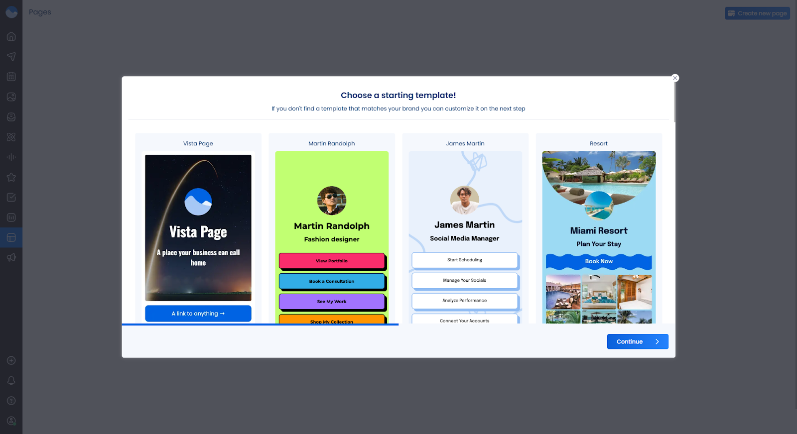 Vista Social's link-in-bio page builder.