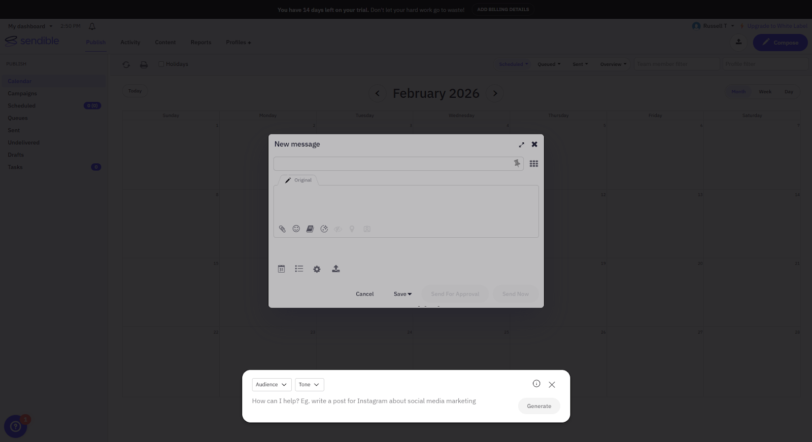The AI tool in Sendible.