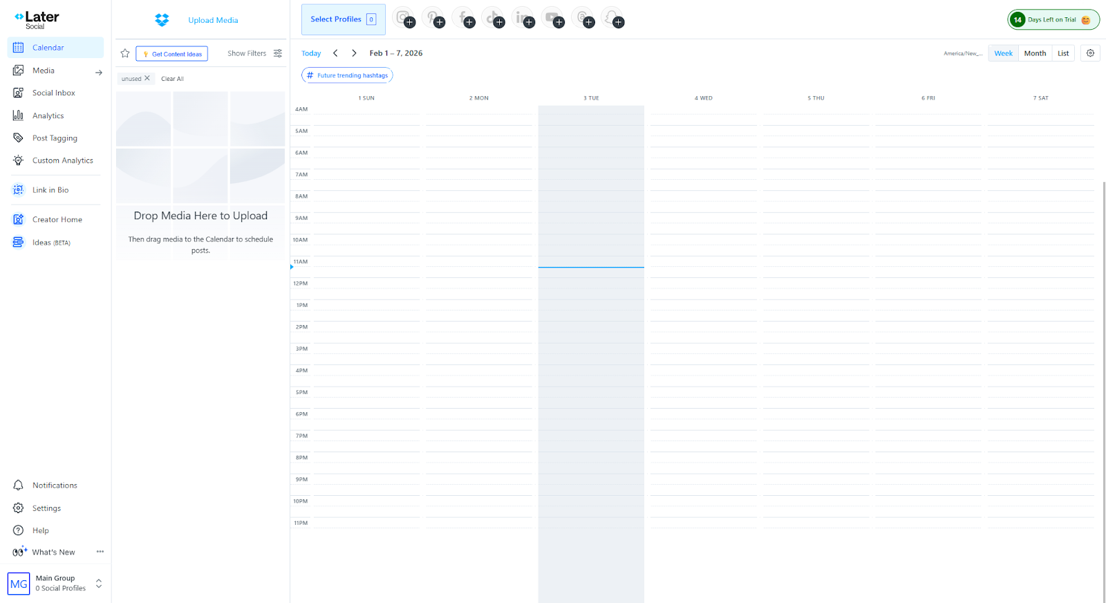 The content calendar in Later.
