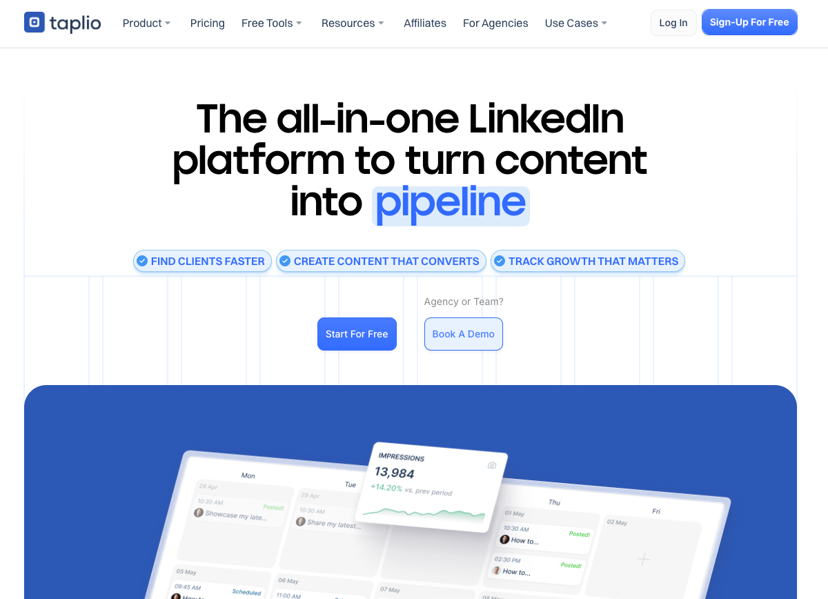 LinkedIn AI tool Taplio's website.