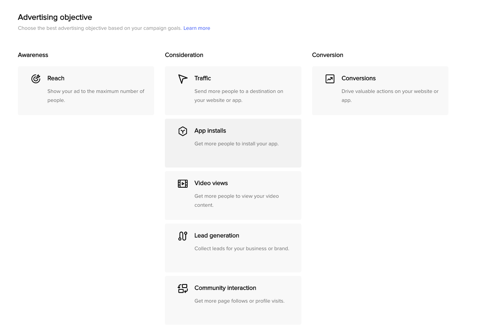 A screenshot of the TikTok ads builder.