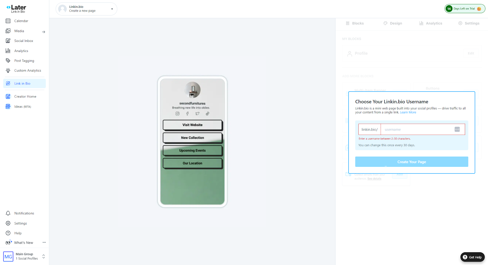 The link-in-bio page builder in Later.