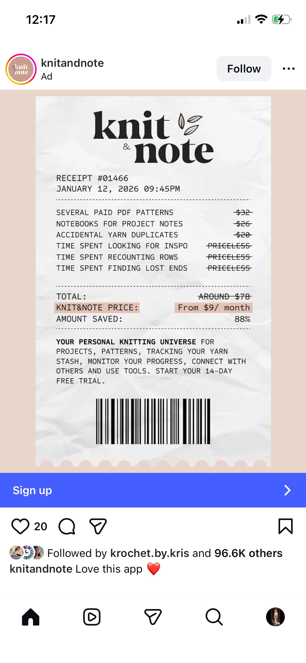 A screenshot of an image ad example on Instagram.