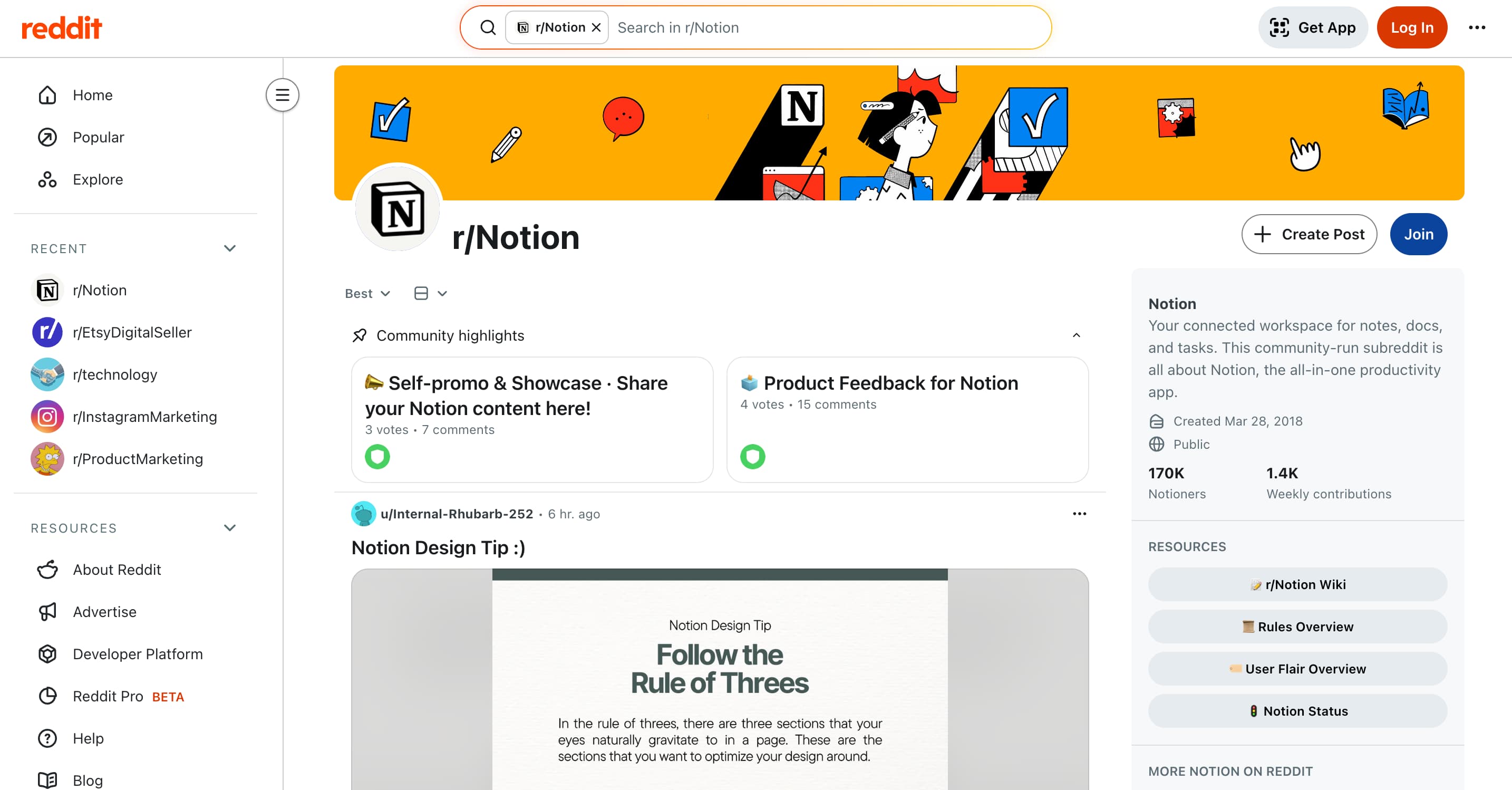 The r/Notion subreddit.