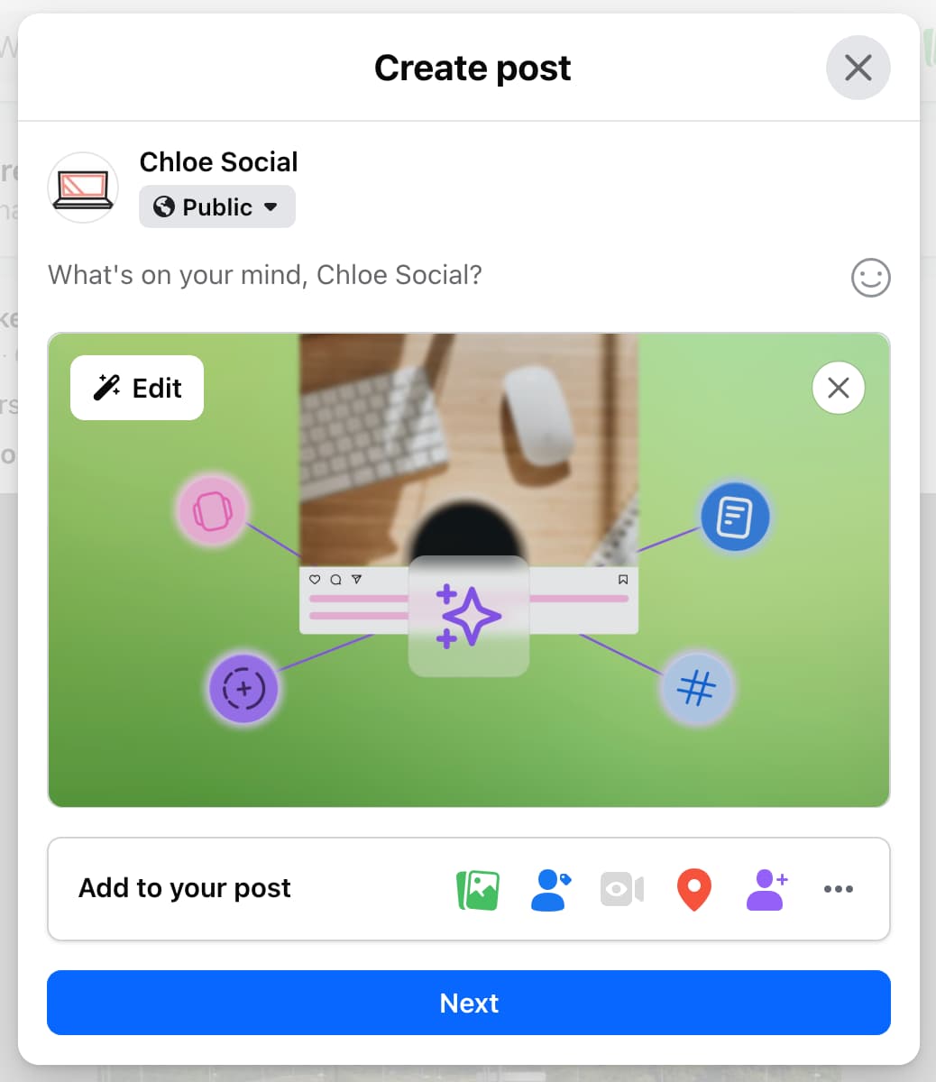 A screenshot showing where to edit an image to add alt text on a Facebook post.