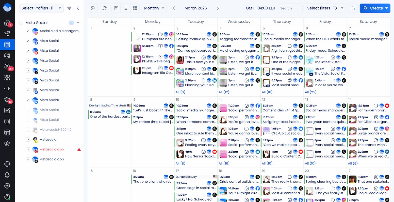 The content calendar in Vista Social.