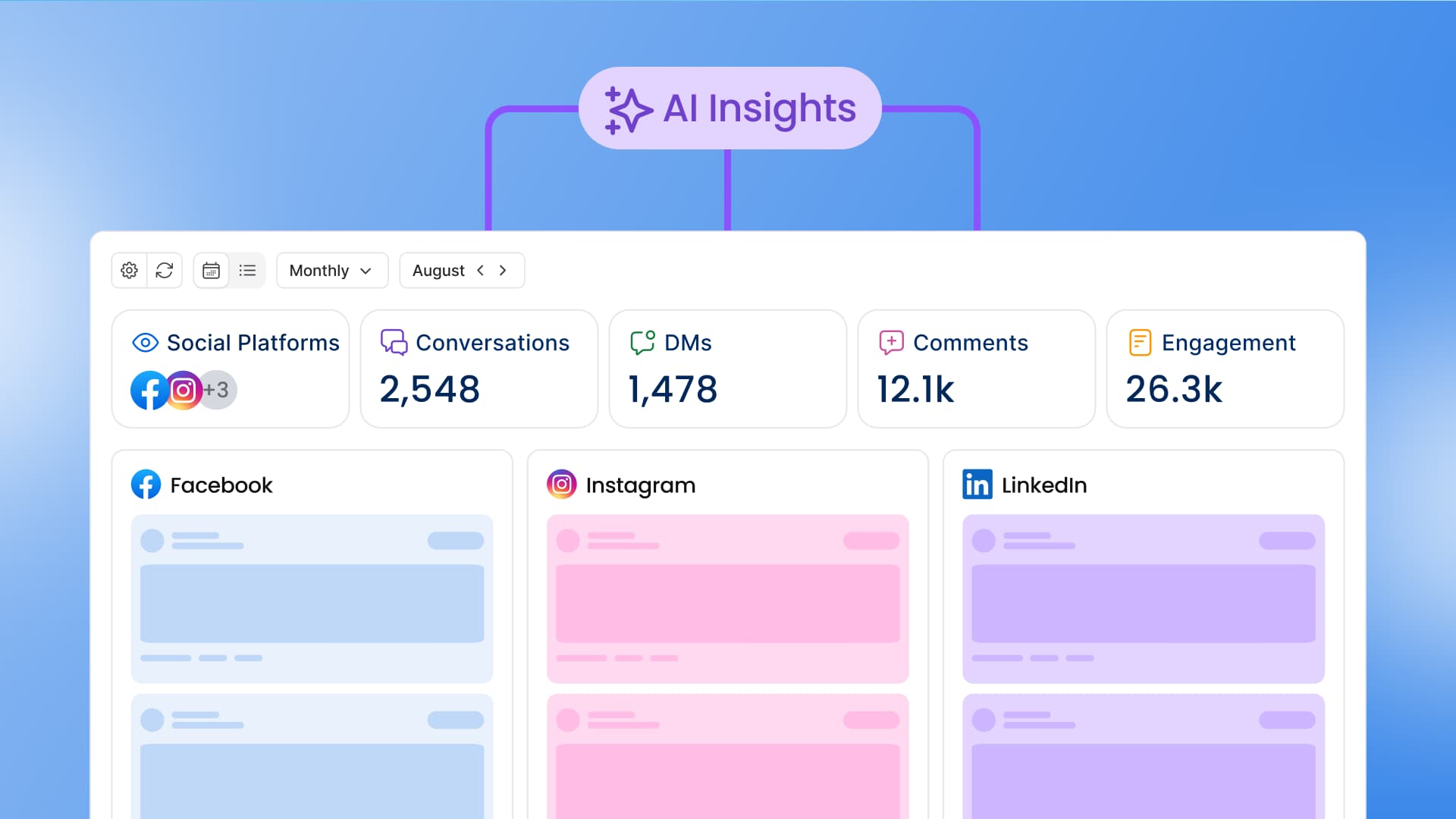 An illustration showcasing an AI-powered social media dashboard or command center.
