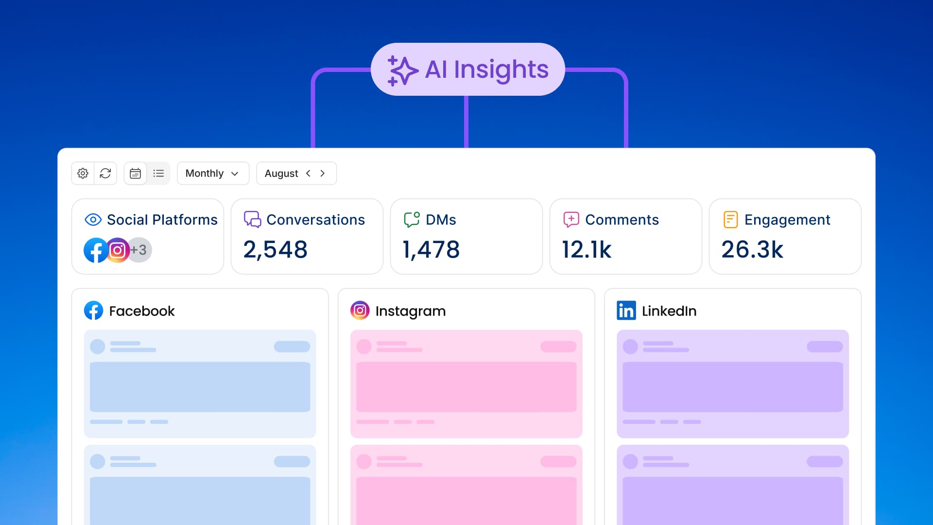 An illustration showcasing an AI-powered social media dashboard or command center.
